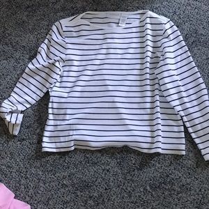 Light weight LS  white with navy stripes sweater